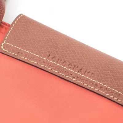 Pre-owned Longchamp Brown Red Color Canvas Leather Tote Bag ()