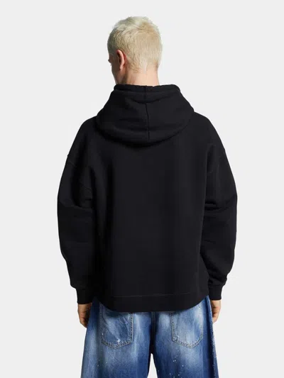 Dsquared2 Mens Black Embossed-text Relaxed-fit Cotton-jersey Hoody In Black