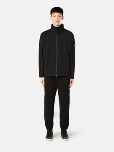 Stone Island Cotton Fleece Sweatpants With Elasticated Waistband In Black