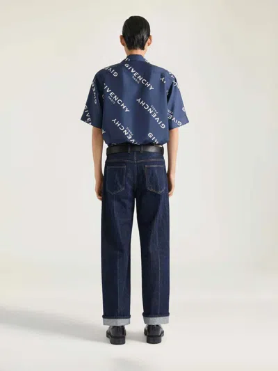 Givenchy Convertible-collar Logo-print Silk-twill Shirt In Blue