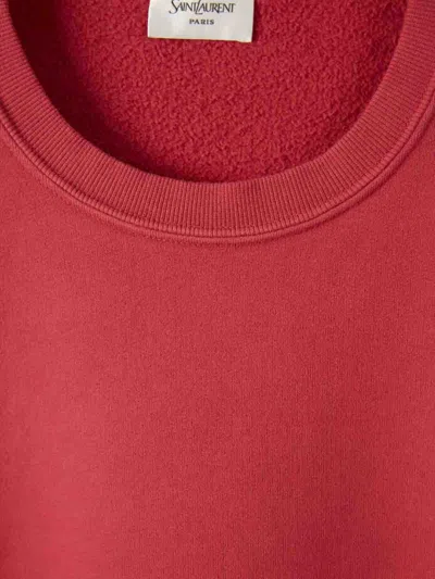 Saint Laurent Cotton Sweatshirt With Crew Neck And Long Sleeves In Pink