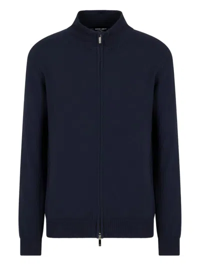 Giorgio Armani Full Zip Sweater High Collar In Blue