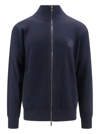 Giorgio Armani High Collar Full Zip Knit Sweater In Gray