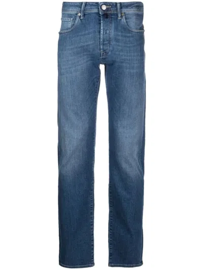 Incotex Faded Denim Trousers Featuring Belt Loops In Blue
