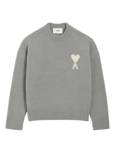 Ami Alexandre Mattiussi Grey Alpaca Ami De Coeur Crewneck Sweater Grey In Gray