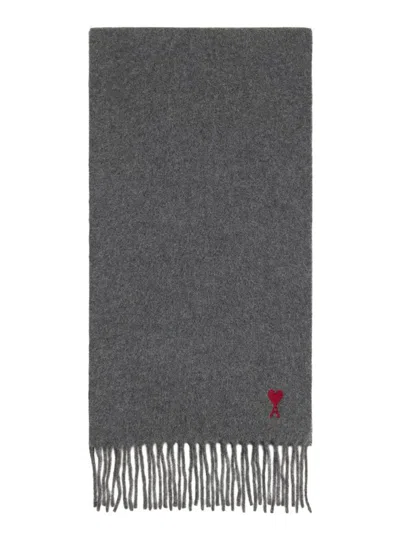 Ami Alexandre Mattiussi Ami Paris Men Ami De Coeur Wool Scarf In Gray