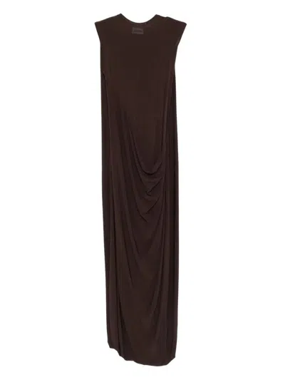 Jean Paul Gaultier Long Draped Maxi Dress In Stretch Viscose In Brown