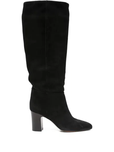 Paris Texas Suede Leather Block-heel Boots In Black