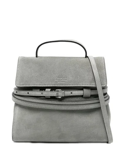Moschino Belt-details Suede Tote Bag In Gray