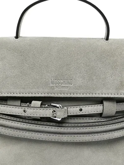 Moschino Belt-details Suede Tote Bag In Gray