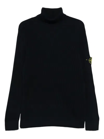 Stone Island Turtleneck Jumper With Finely Ribbed Trims In Blue
