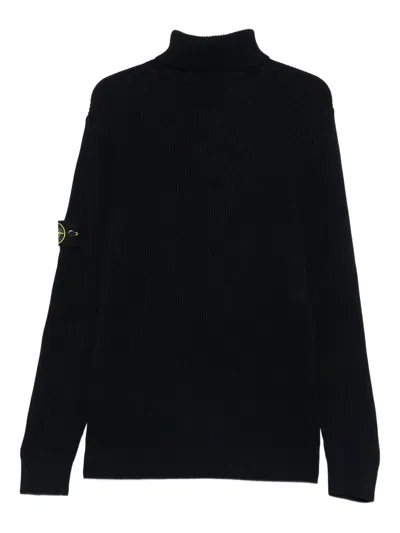 Stone Island Turtleneck Jumper With Finely Ribbed Trims In Blue