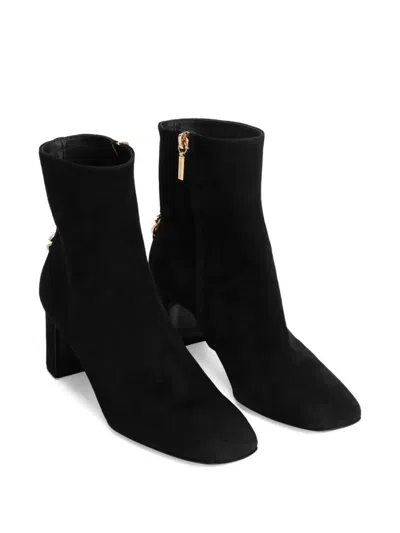 Dolce & Gabbana Black Ankle Boots With Dg Logo Plaque On The Back In Suede Woman In Black