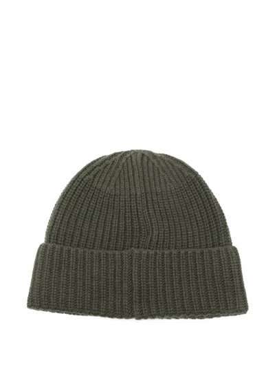 Stone Island Beanie With Compass Patch And Ribbed Cuff In Gray