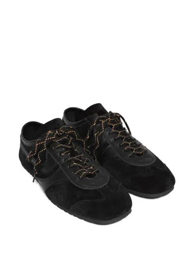 Dries Van Noten Double Lacing Suede Sneakers With Leather Inserts Shoes In Black