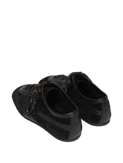 Dries Van Noten Double Lacing Suede Sneakers With Leather Inserts Shoes In Black