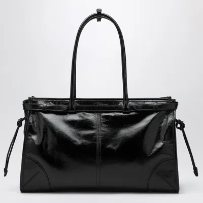 Prada Womens Black Logo-plaque Large Leather Top-handle Bag