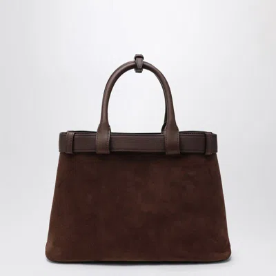 Prada Medium Suede Top Handle Bag In Brown