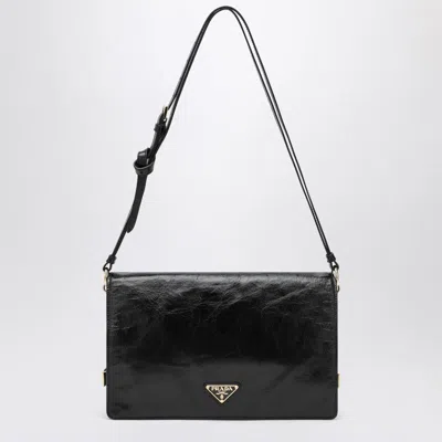 Prada Medium Triangle Logo Shoulder Bag In Black