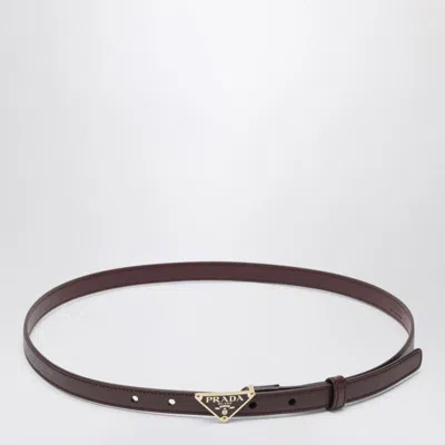 Prada Burgundy Saffiano Belt With Triangle Logo In Brown