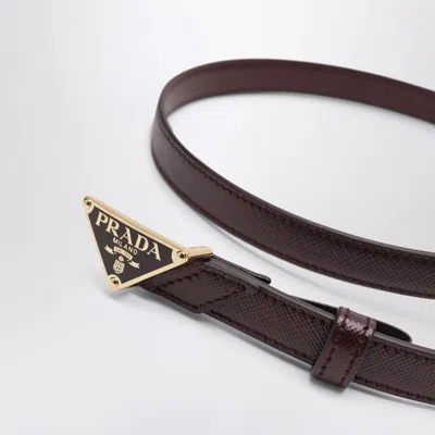 Prada Burgundy Saffiano Belt With Triangle Logo In Brown