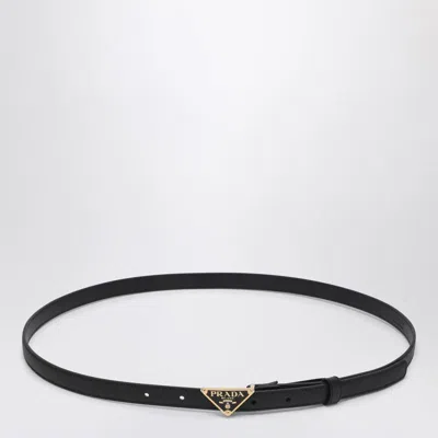 Prada Black Saffiano Belt With Triangle Logo Women In Black