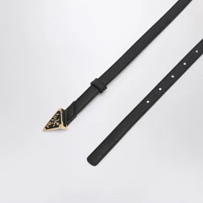 Prada Black Saffiano Belt With Triangle Logo Women In Black