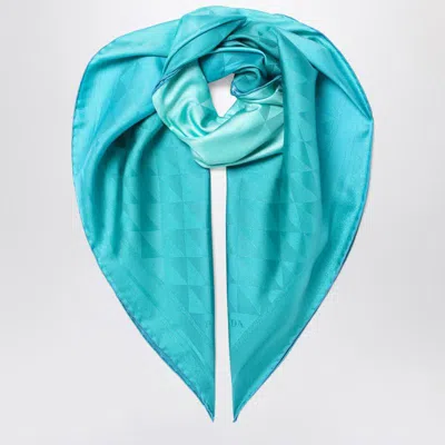 Prada Turquoise Printed Foulard In Twill Women In Blue
