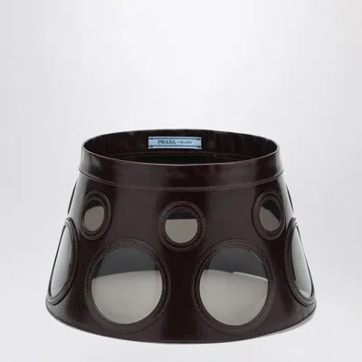 Prada Visor Brown In Leather And Plexiglass Women In Brown