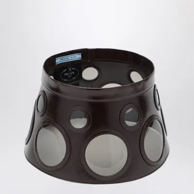 Prada Visor Brown In Leather And Plexiglass Women In Brown