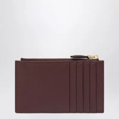 Prada Burgundy Saffiano Zipped Card Case In Burgundy