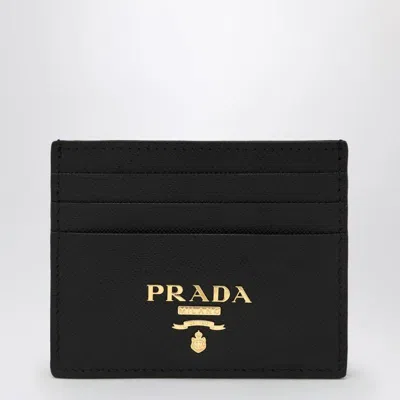Prada Textured Black Cardholder With Subtle Logo In Black