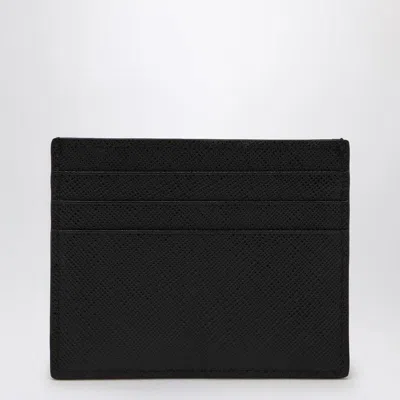 Prada Textured Black Cardholder With Subtle Logo In Black