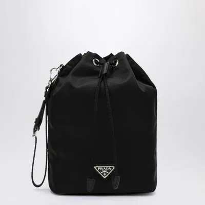 Prada Triangle Logo Re-nylon Bucket Bag In Black