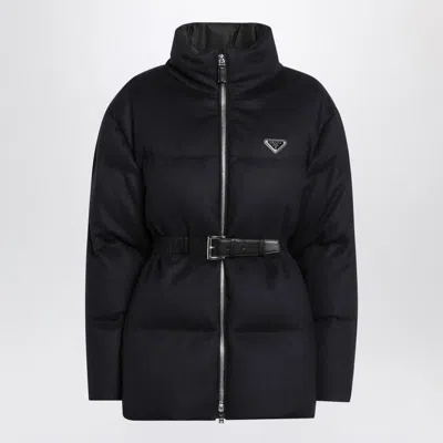 Prada Blue Down Jacket With Blue Flannel Belt In Blue