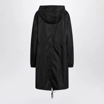 Prada Long Hooded Raincoat Featuring Drawstring Hem In Black