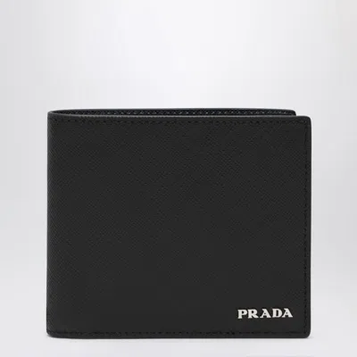 Prada Black/blue Saffiano Wallet With Logo Men In Black