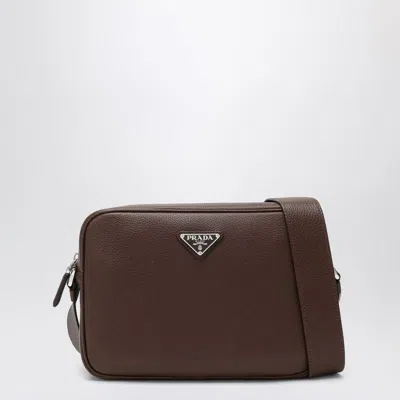 Prada Triangle Logo Leather Messenger Bag In Brown