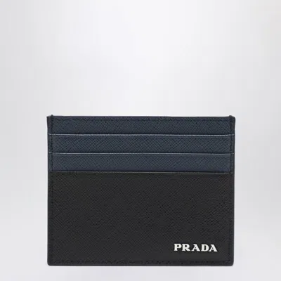 Prada Dual-tone Leather Card Holder In Blue