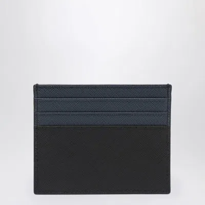 Prada Dual-tone Leather Card Holder In Blue