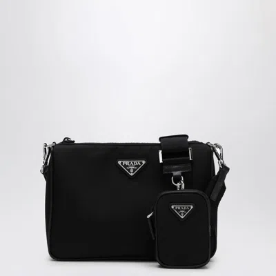 Prada Mens Black Re-nylon Leather And Recycled-nylon Shoulder Bag In Black