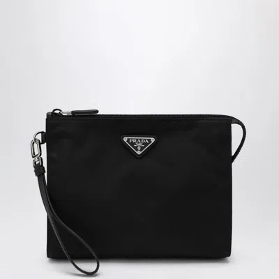 Prada Pouch Re-nylon And Saffiano In Black