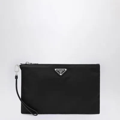 Prada Re-nylon And Saffiano Pouch In Black