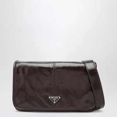 Prada Mens Grey Branded-plaque Patent-leather Shoulder Bag In Brown