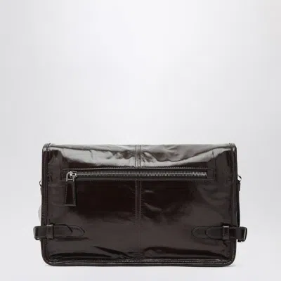 Prada Mens Grey Branded-plaque Patent-leather Shoulder Bag In Brown