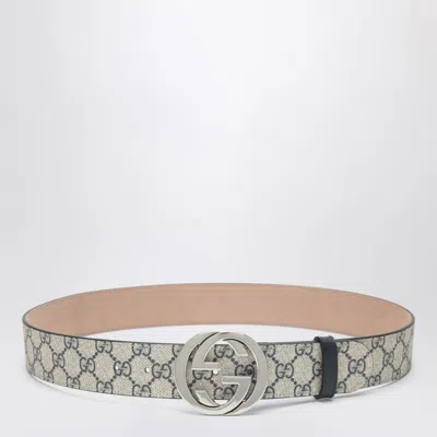 Gucci Gg Supreme Belt With Interlocking G Buckle In Gray