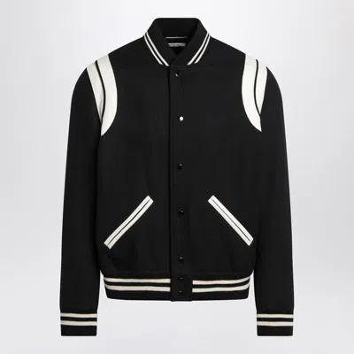 Saint Laurent Wool Bomber Jacket In Black