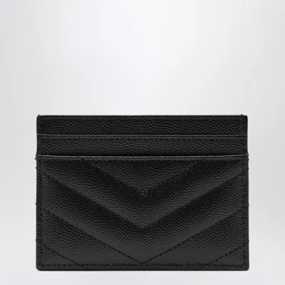 Saint Laurent Women Cassandre Leather Card Case In Black