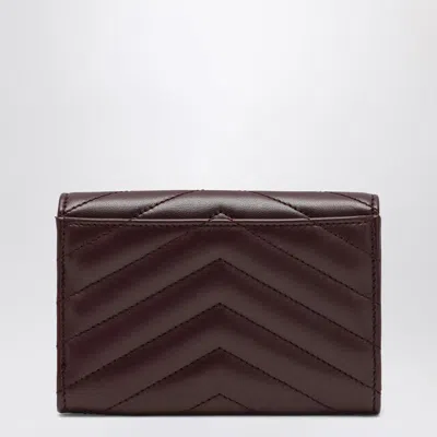 Saint Laurent Burgundy Cassandre Wallet In Brown