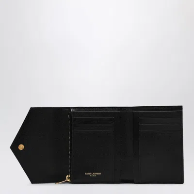 Saint Laurent Quilted Chevron Pattern Trifold Wallet In Black